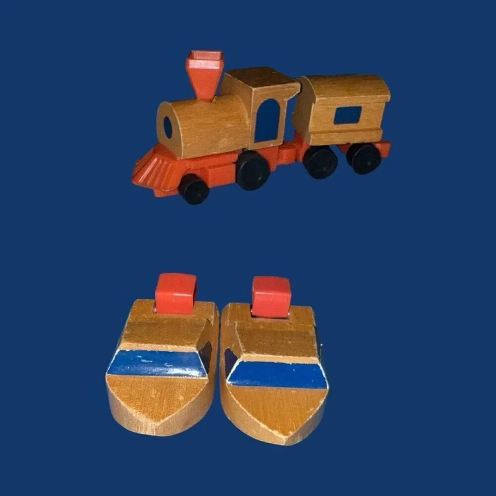 1972 Mattel Wooden Putt Putt Train Engine Cars Boats Construction Vehicles